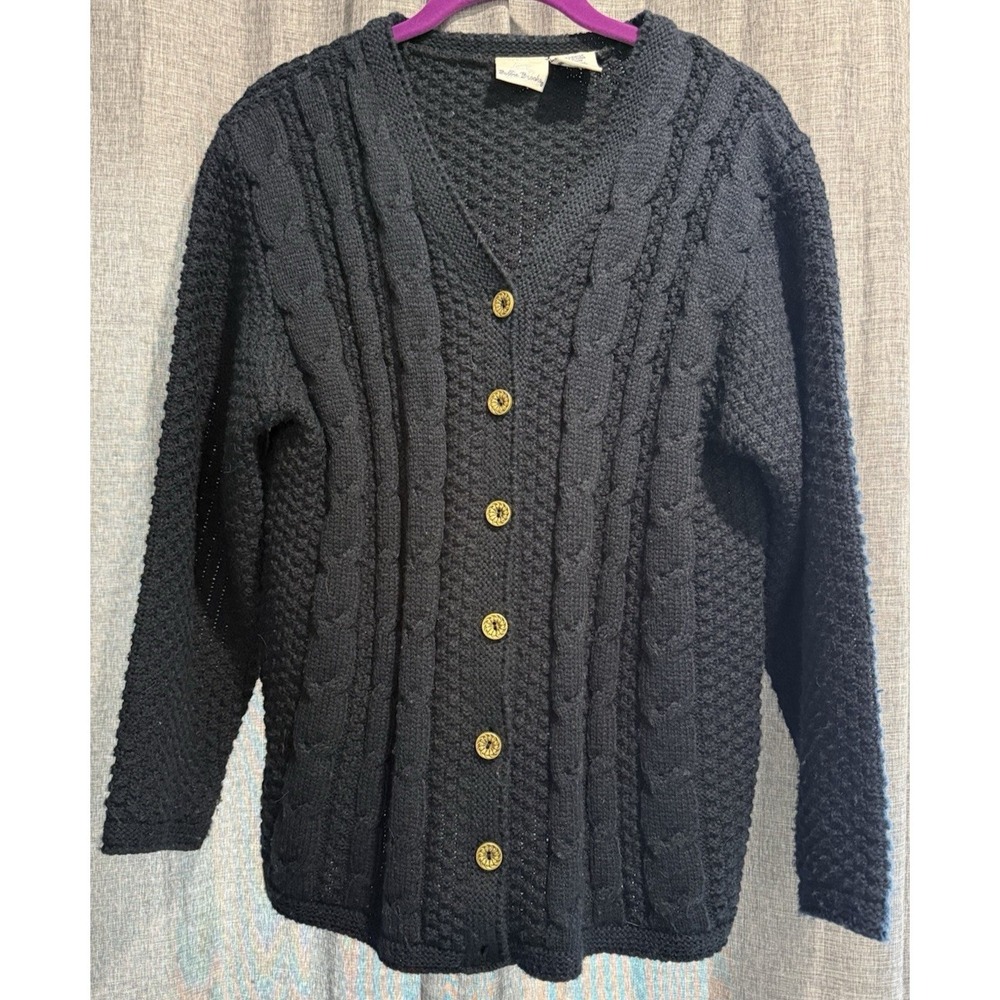 Bobbie Brooks Vintage Navy Blue/Black Woman's Cardigan Medium Gold Buttons Cable